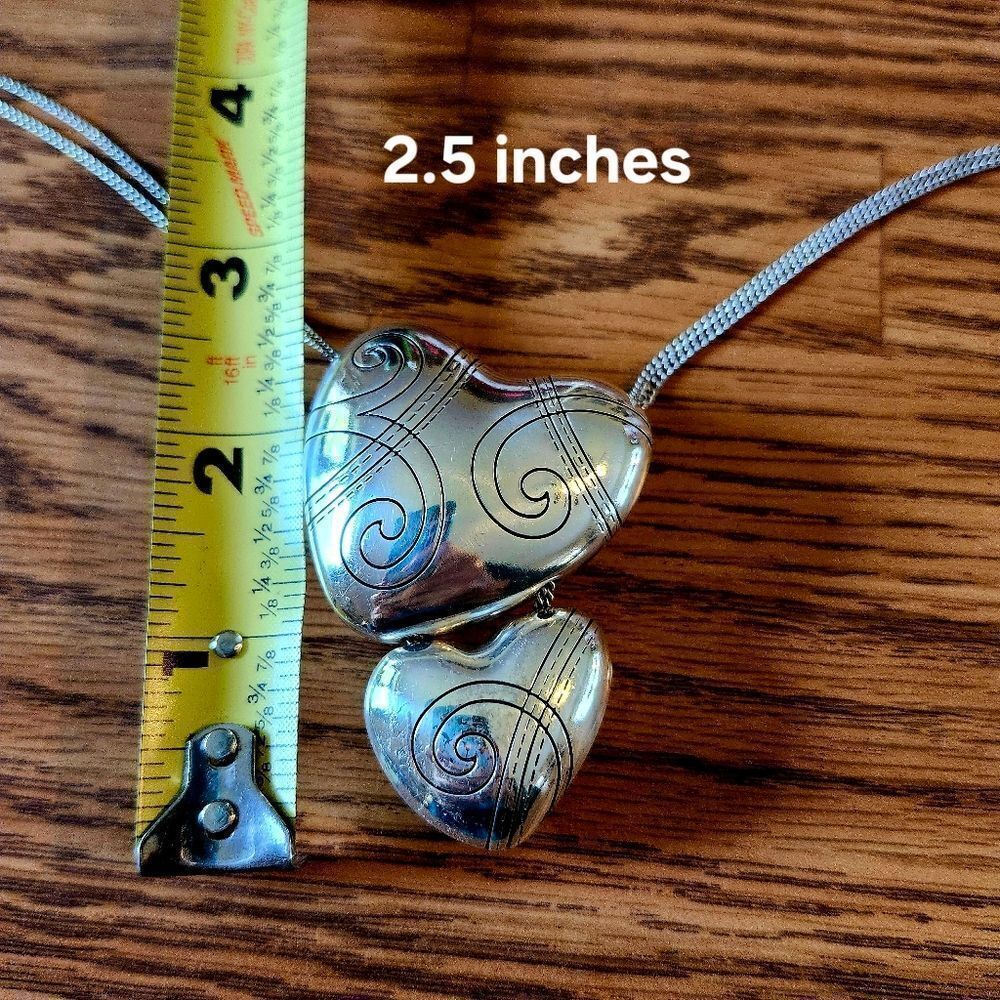 BRIGHTON "Atlantis" Silver Double Hearts Etched Necklace BOLD ACCESSORIES! - Picture 7 of 10